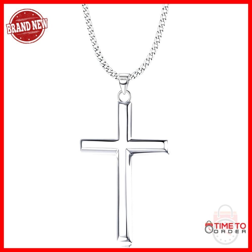 Sterling Silver Cross Necklace 2mm Chain 35mm Pendant 16-24 Inches